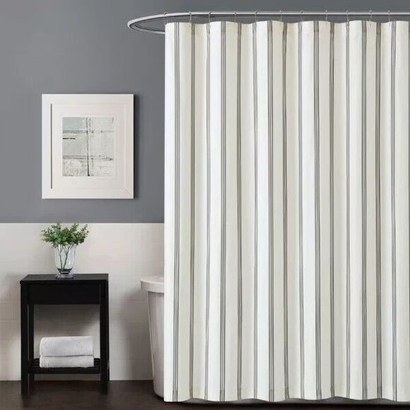 72x72" Square‎ Shower Curtain - Millennial Stripe - Off White/Black Truly Soft - Picture 1 of 3